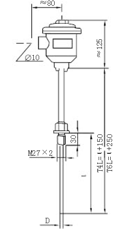 M27×2固定螺紋隔爆鎧裝熱電阻型號規格